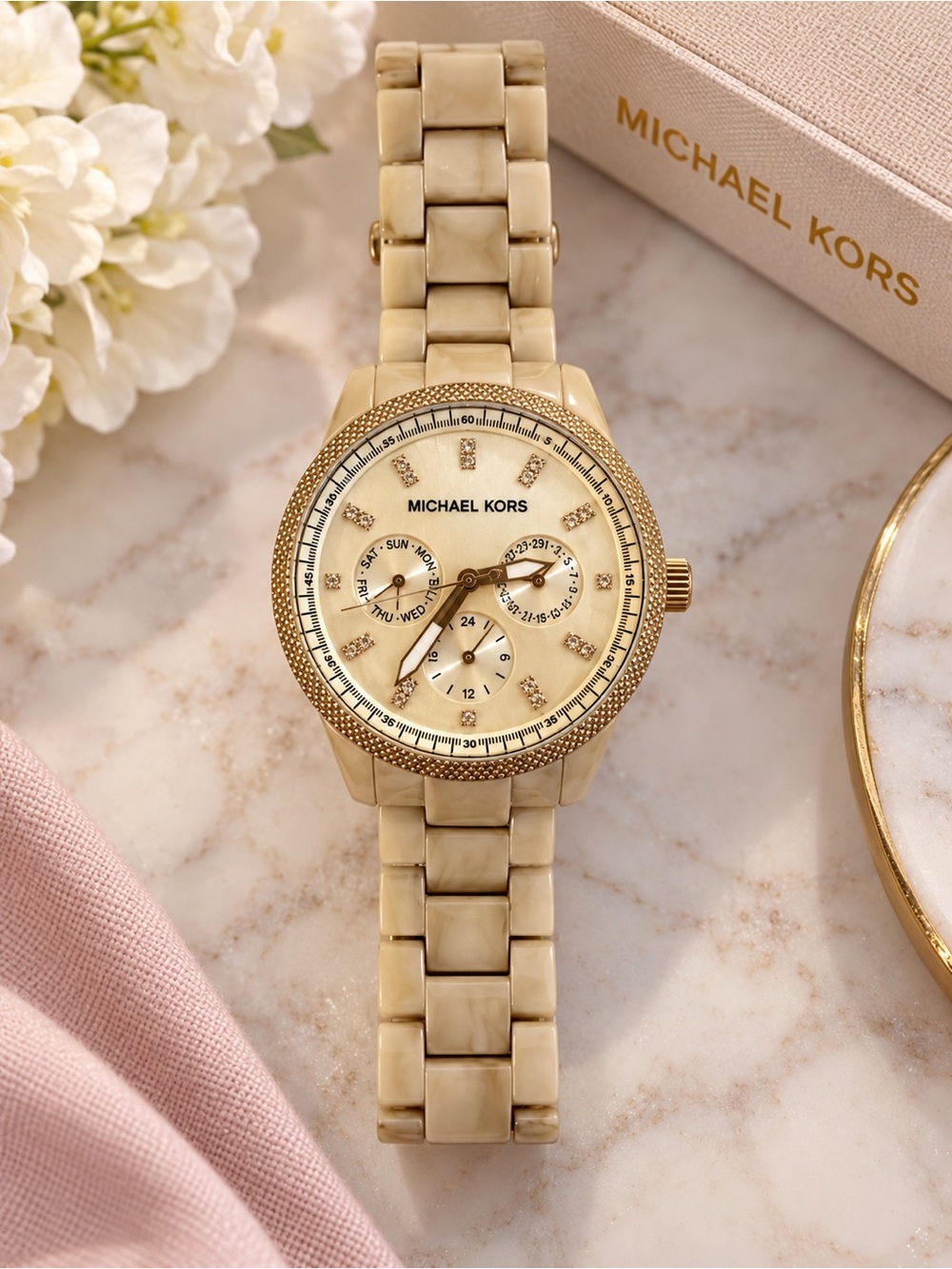 Michael Kors Cream and Gold-Tone Watch